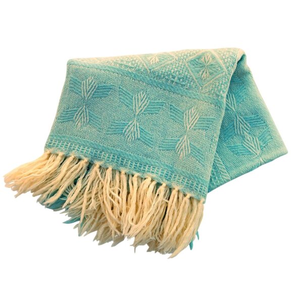 Vintage Blue Baby Blanket w/ Pink Roses, Tassels Crib Size 36x39 Mid-Century - Picture 2 of 7